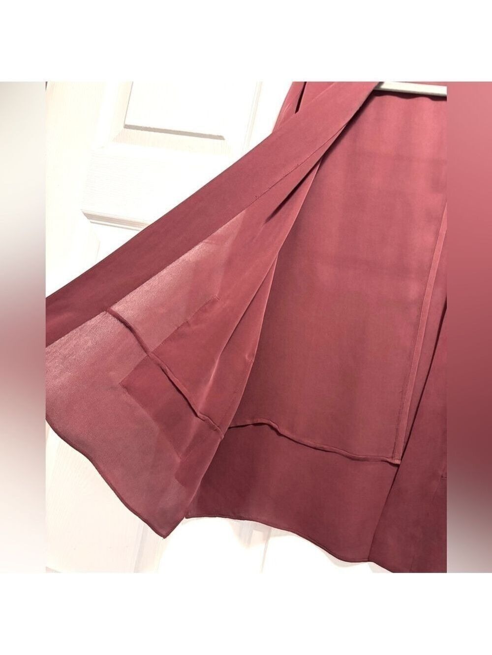 Aritzia Wilfred 100% Silk Cardigan Open Front Drapey Semi Sheer Burgundy Size XS - Picture 5 of 8